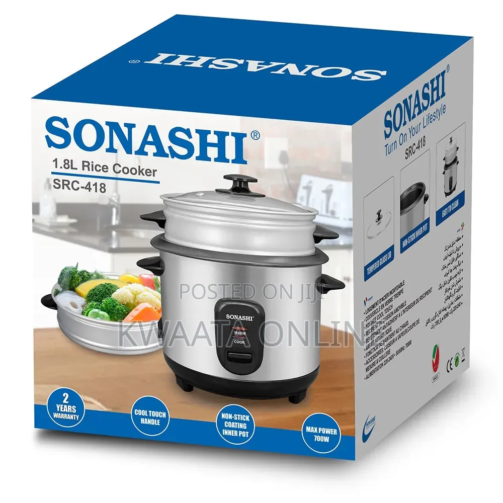 Sonashi 2.8l Rice Cooker With Steamer SRC-328 Tempered Glass Non-Stick