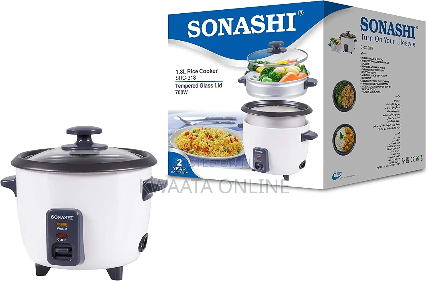 Sonashi 2.8l Rice Cooker With Steamer SRC-328 Tempered Glass Non-Stick