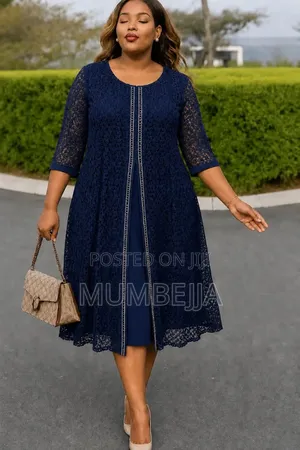 Navy Blue Overlay Midi Dress