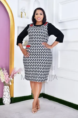 Navy Blue and White Chevron Patterned Shift Dress