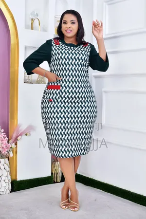 Navy Blue and White Chevron Patterned Shift Dress