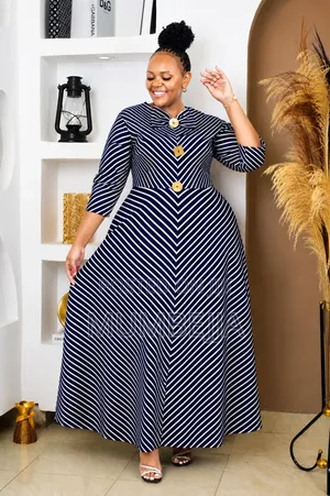 Navy Blue And White Striped Maxi Dress