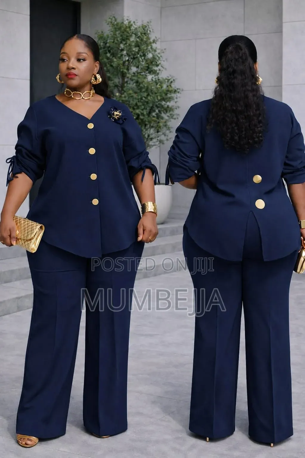 Navy Blue Two Piece Pantsuit