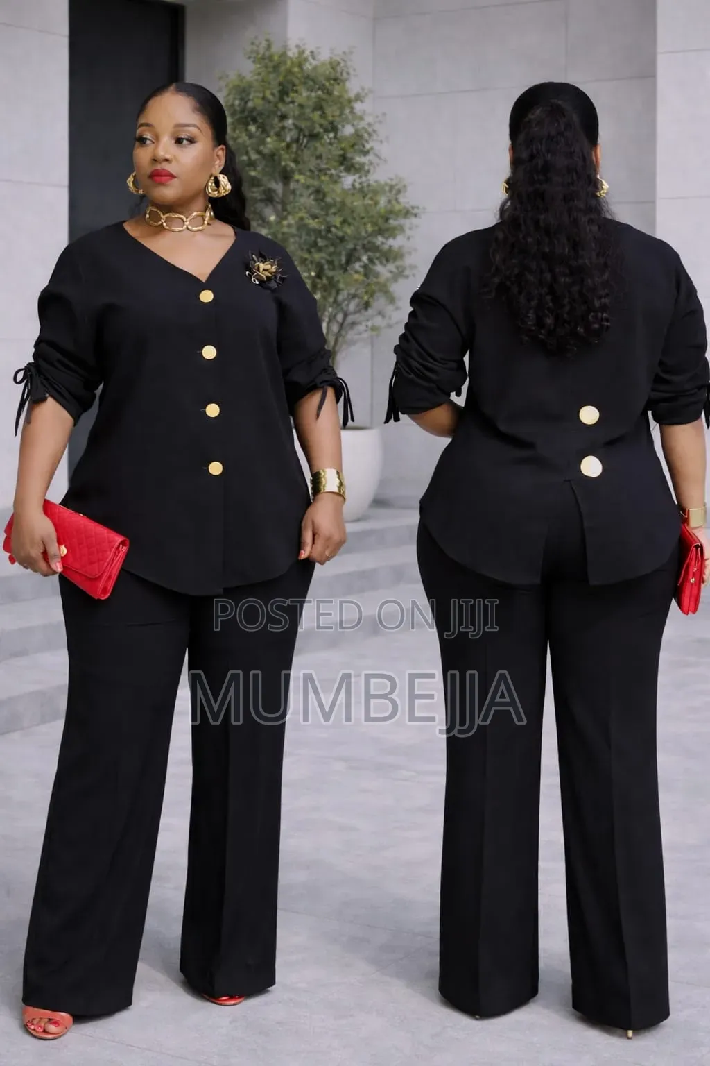 Navy Blue Two Piece Pantsuit