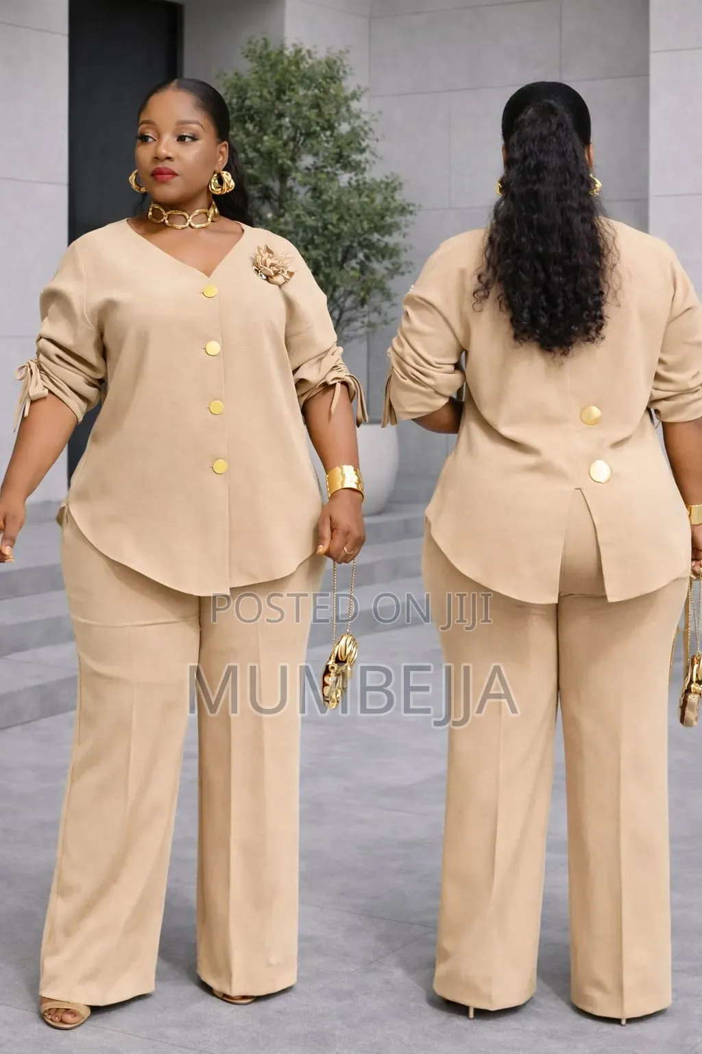 Navy Blue Two Piece Pantsuit
