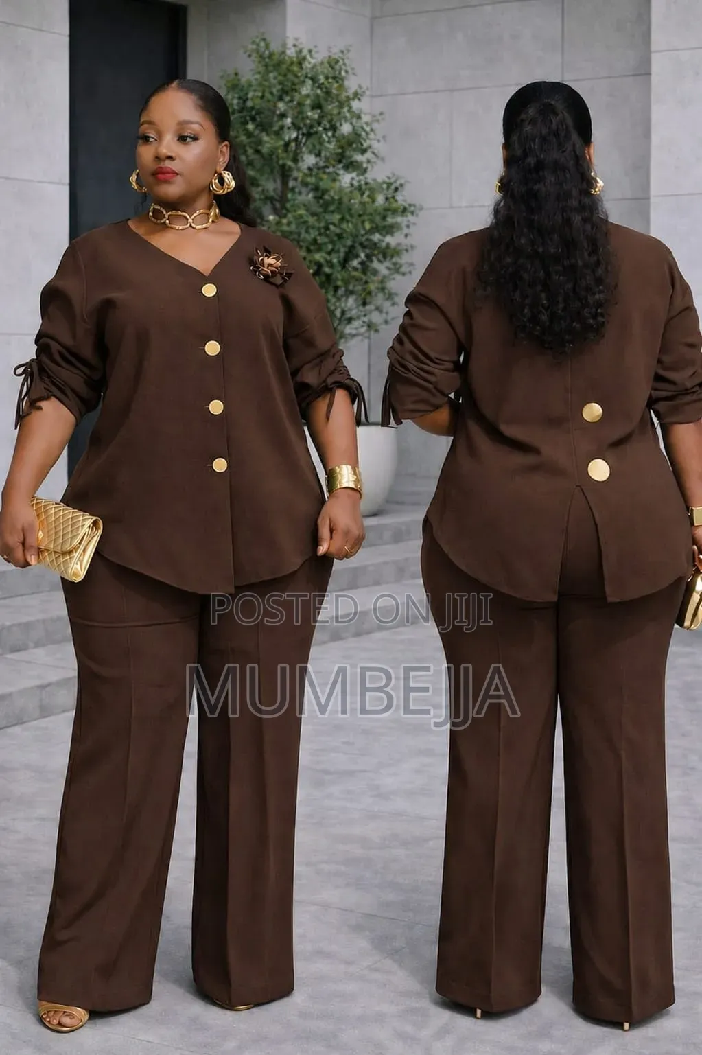Navy Blue Two Piece Pantsuit