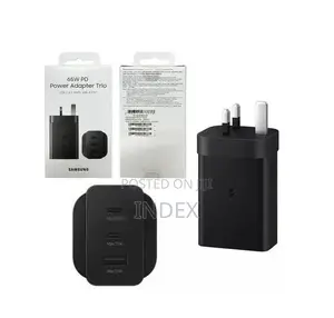 Samsung 65w Pd Power Adapter With Two Usb-C Ports and One Usb-a Port.