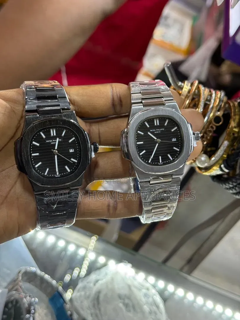 Patek Phillipe Black Silver Stainless Steel Black Face Wrist Time