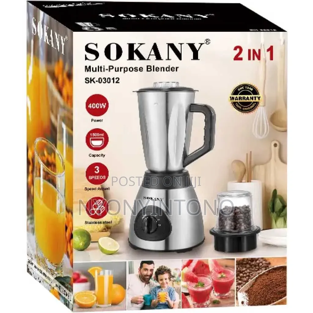 Sokany 2 in 1 High-Quality Stainless Steel Blender