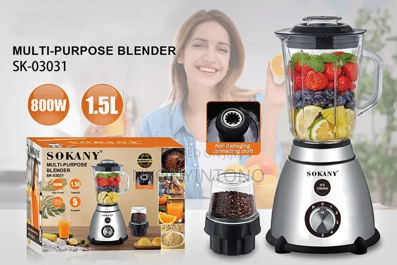 Sokany 2 in 1 Glass Blender With Grinder