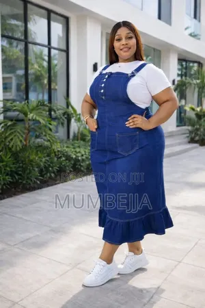 Original Demin Pinafore Dress With a White Short Sleeve Skirt.