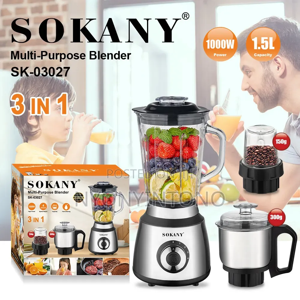 Sokany 3 in 1 Stainless Steel Blender ,Chopper and Grinder