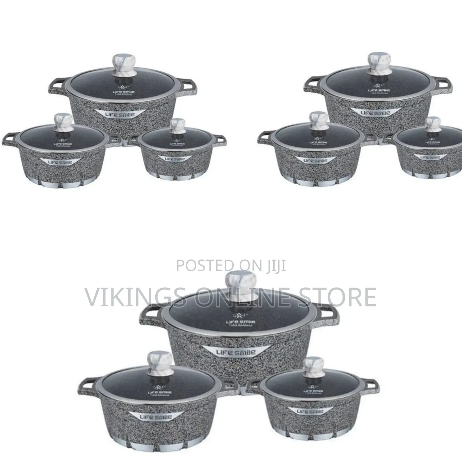 Life Smile 3 Piece Lifesmile Non-Stick Saucepan Cookware Pots, Grey