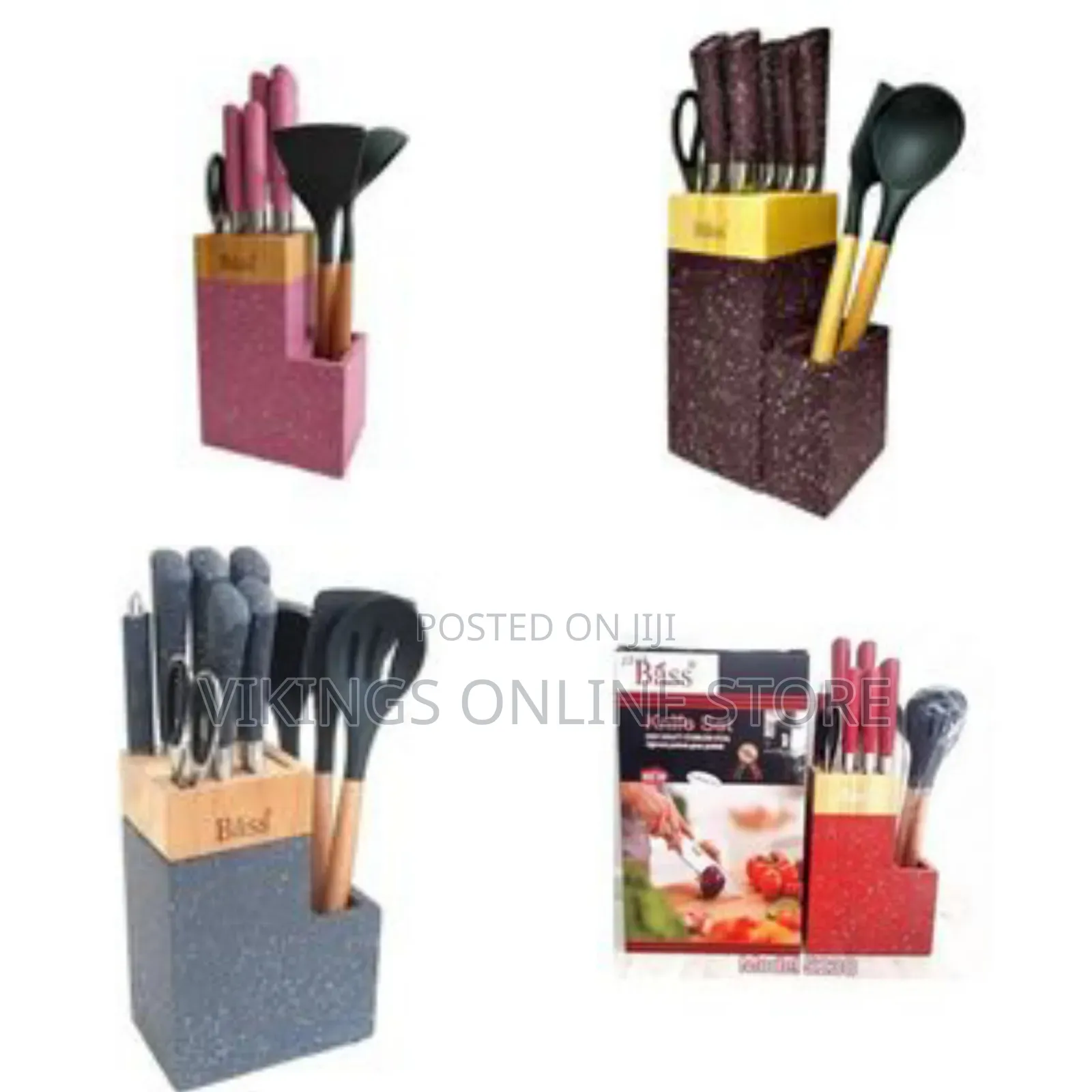 Bass 11 Piece Stainless Steel Modern Knife Set on Bamboo Block Stand