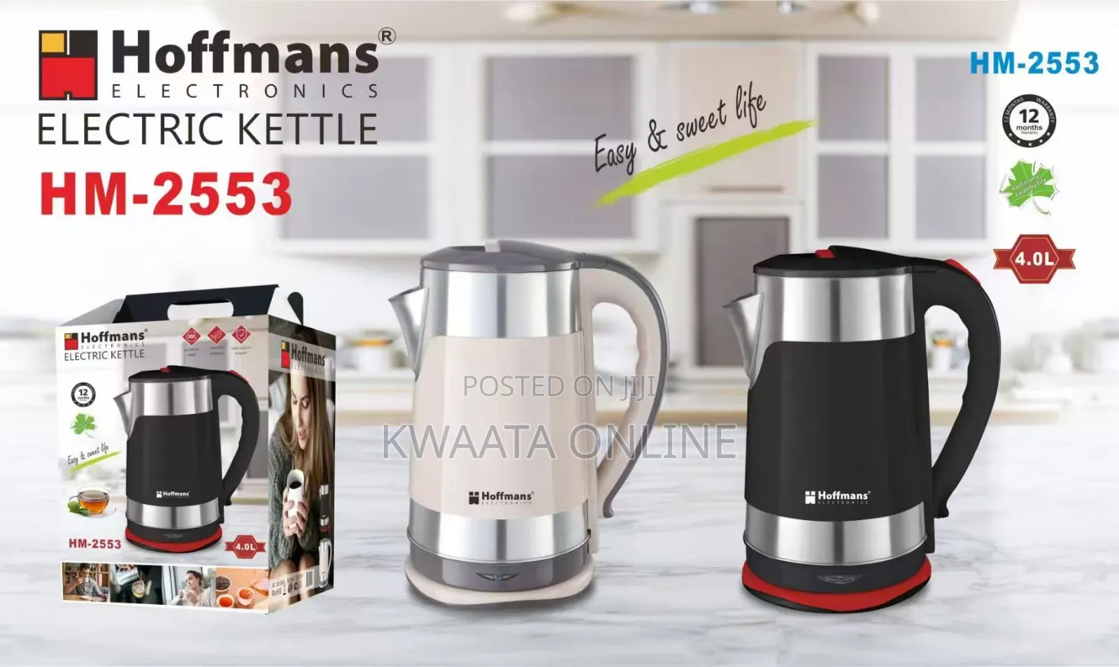 4l Hoffmans Hm-2553 Electric Kettle Double Wall