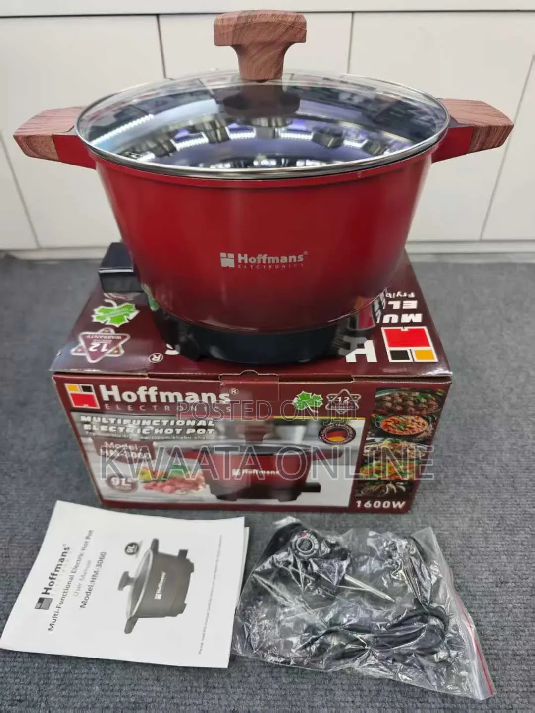 9l Hoffmans 1600w Electric Hot Pot Non-Stick Cook Pot Multi-Functional