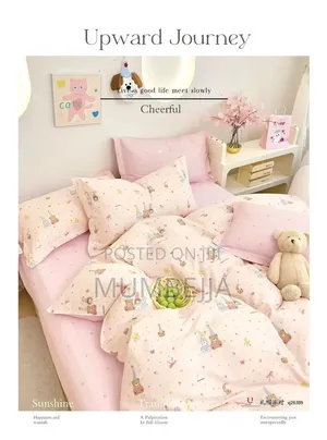 Pink Duvet Cover With a Cute Cartoon Pattern of Bears