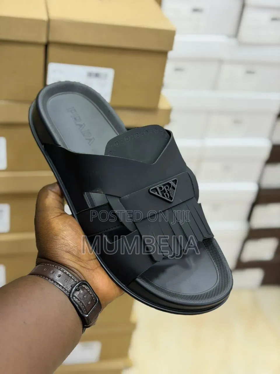Original Prada Black Slide Sandals.