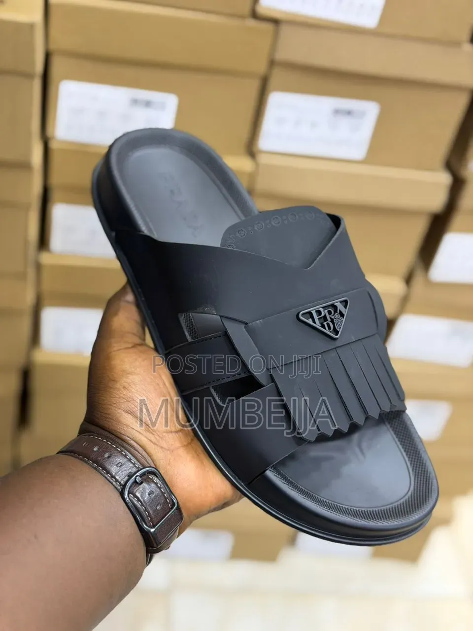 Original Prada Black Slide Sandals.