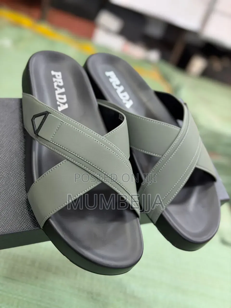 Prada Cross Strap Leather Slide