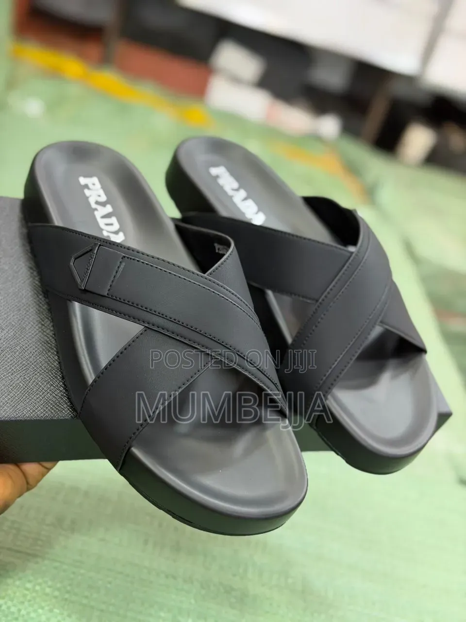 Prada Cross Strap Leather Slide