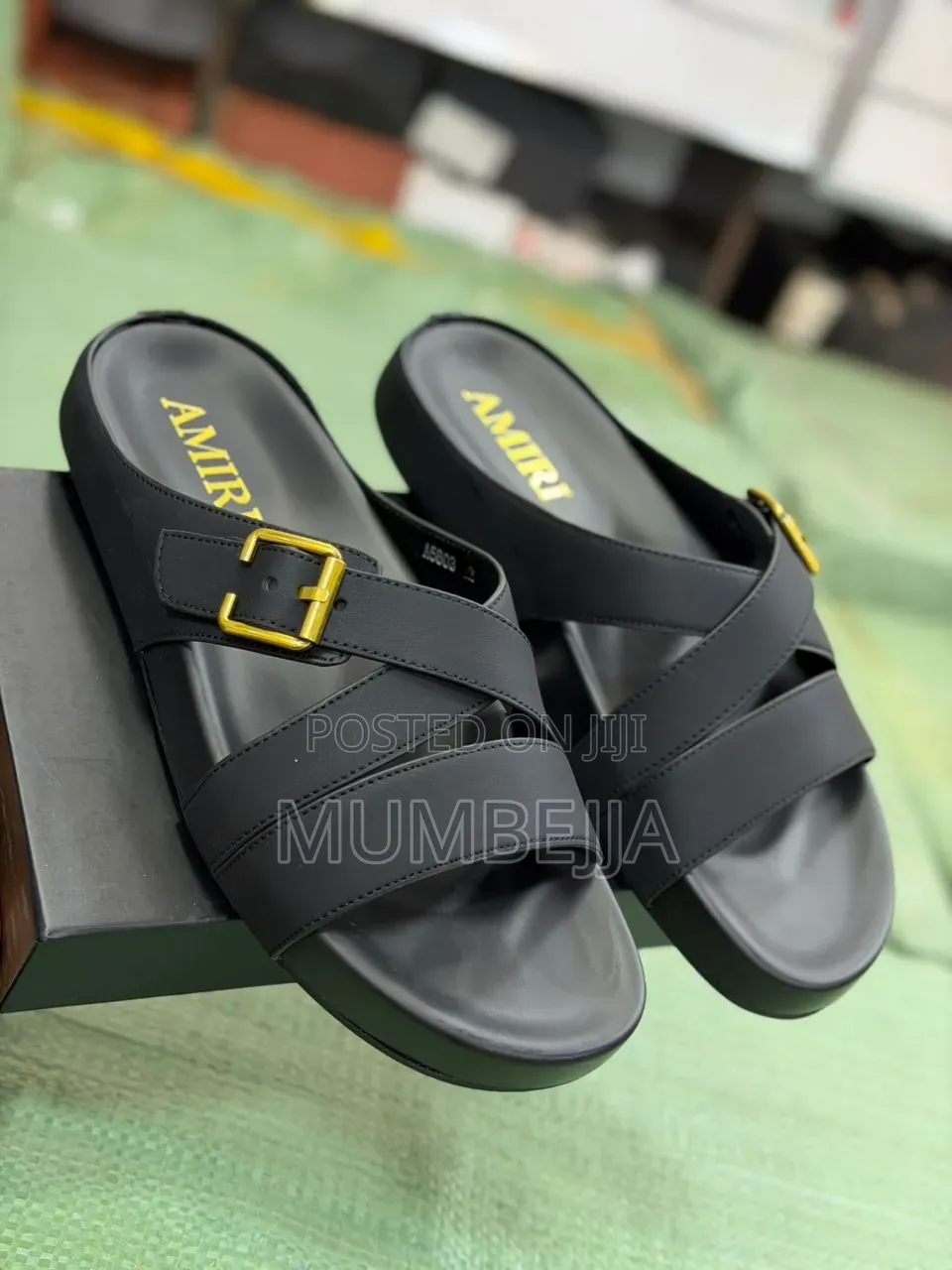 Amiri Black Leather Sandals.