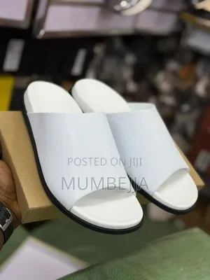 White Open Toe Slip Ons