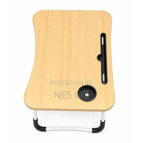 Premium Wood Grain Foldable Laptop Desk With Tablet Slot Cup Holder