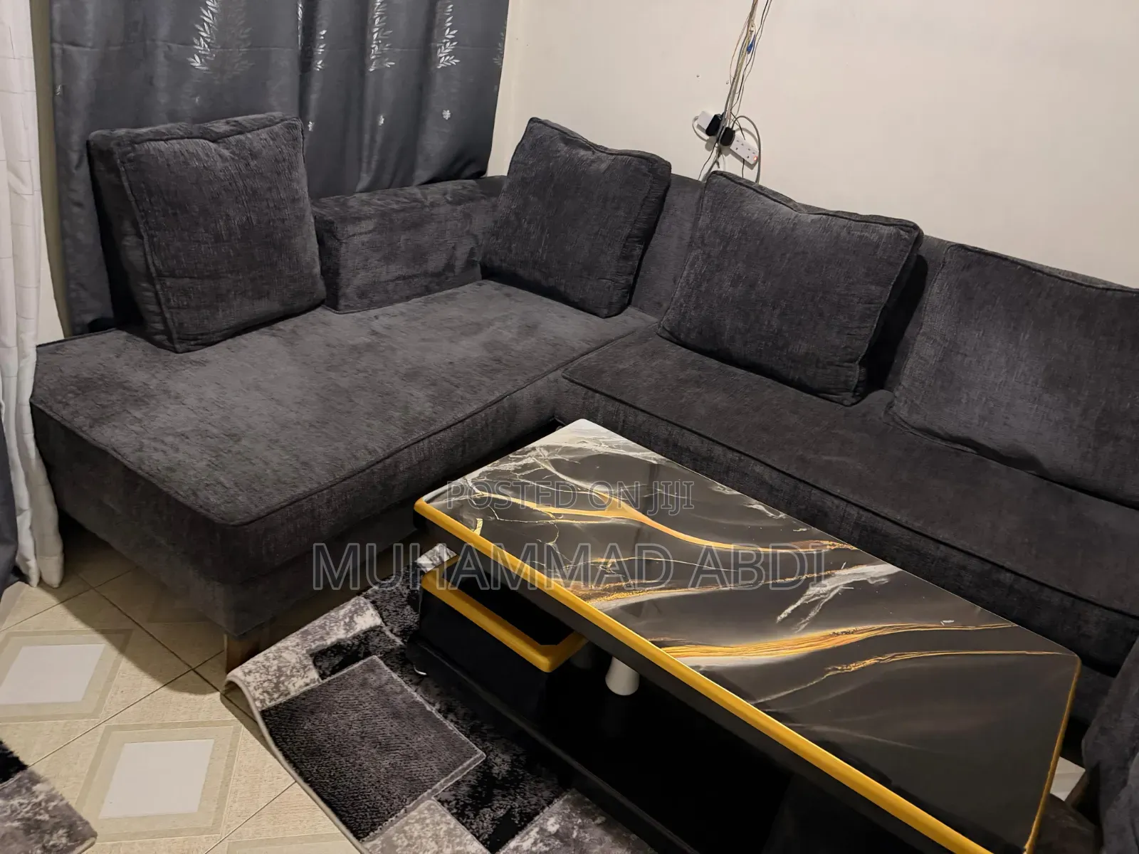 Modern L-Shape Sofa Set With Marble Table – Clean Comfortable