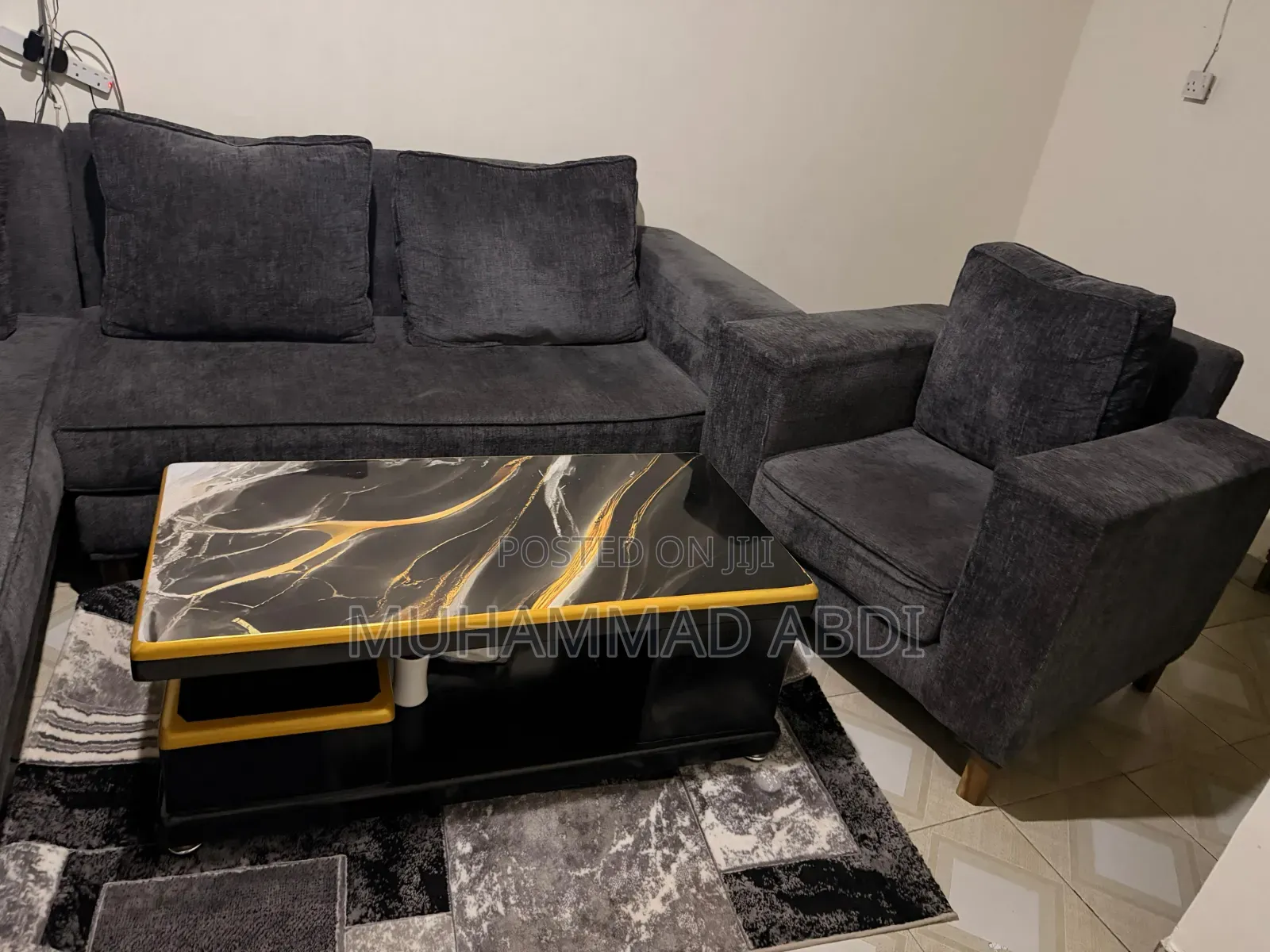 Modern L-Shape Sofa Set With Marble Table – Clean Comfortable
