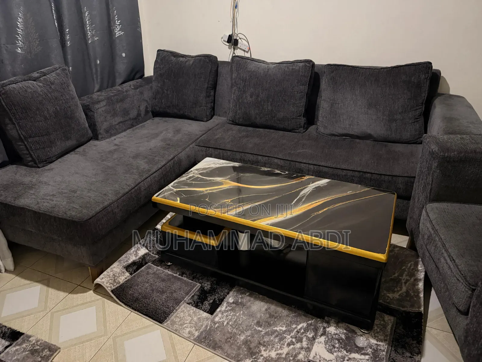 Modern L-Shape Sofa Set With Marble Table – Clean Comfortable