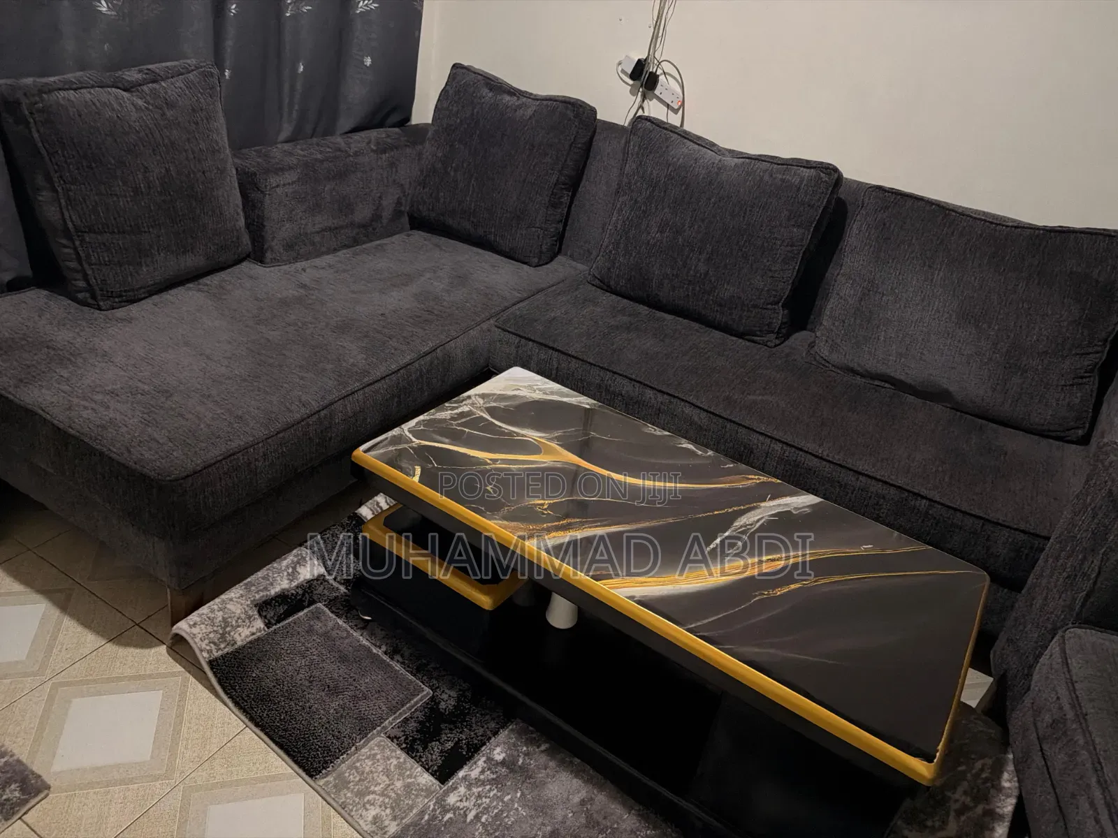 Modern L-Shape Sofa Set With Marble Table – Clean Comfortable