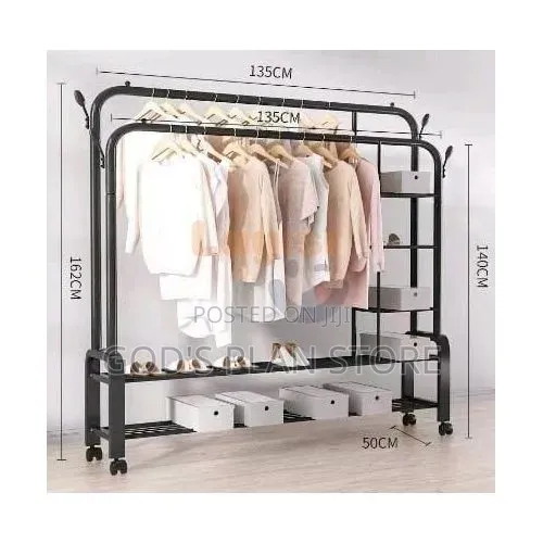 Portable Floor Standing Clothes Hanger/Double Poles Clothes Hanger