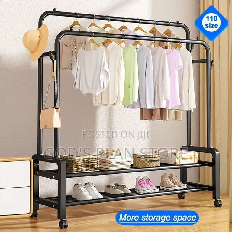 Black Double Rails Clothes Hanging Racks Clothes Rack