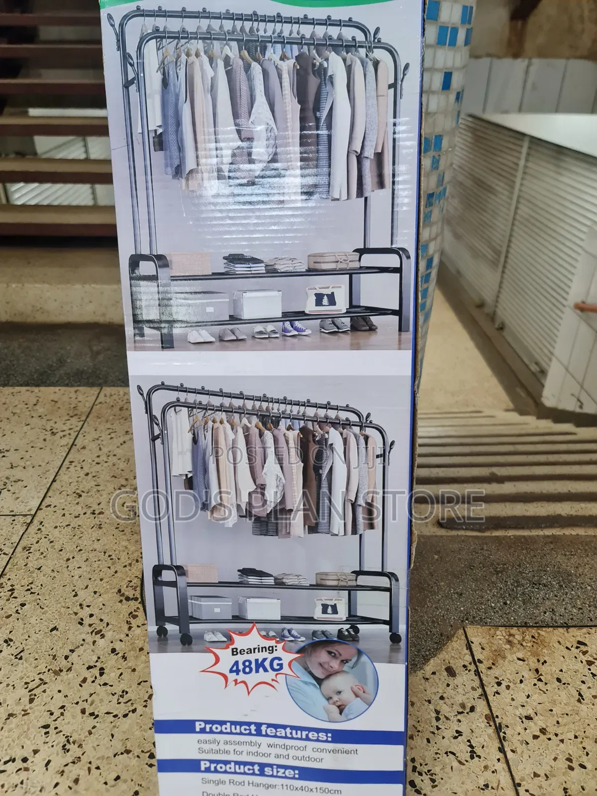Metal Clothes Rail Double Pole Coat Rack Free Standing Garment