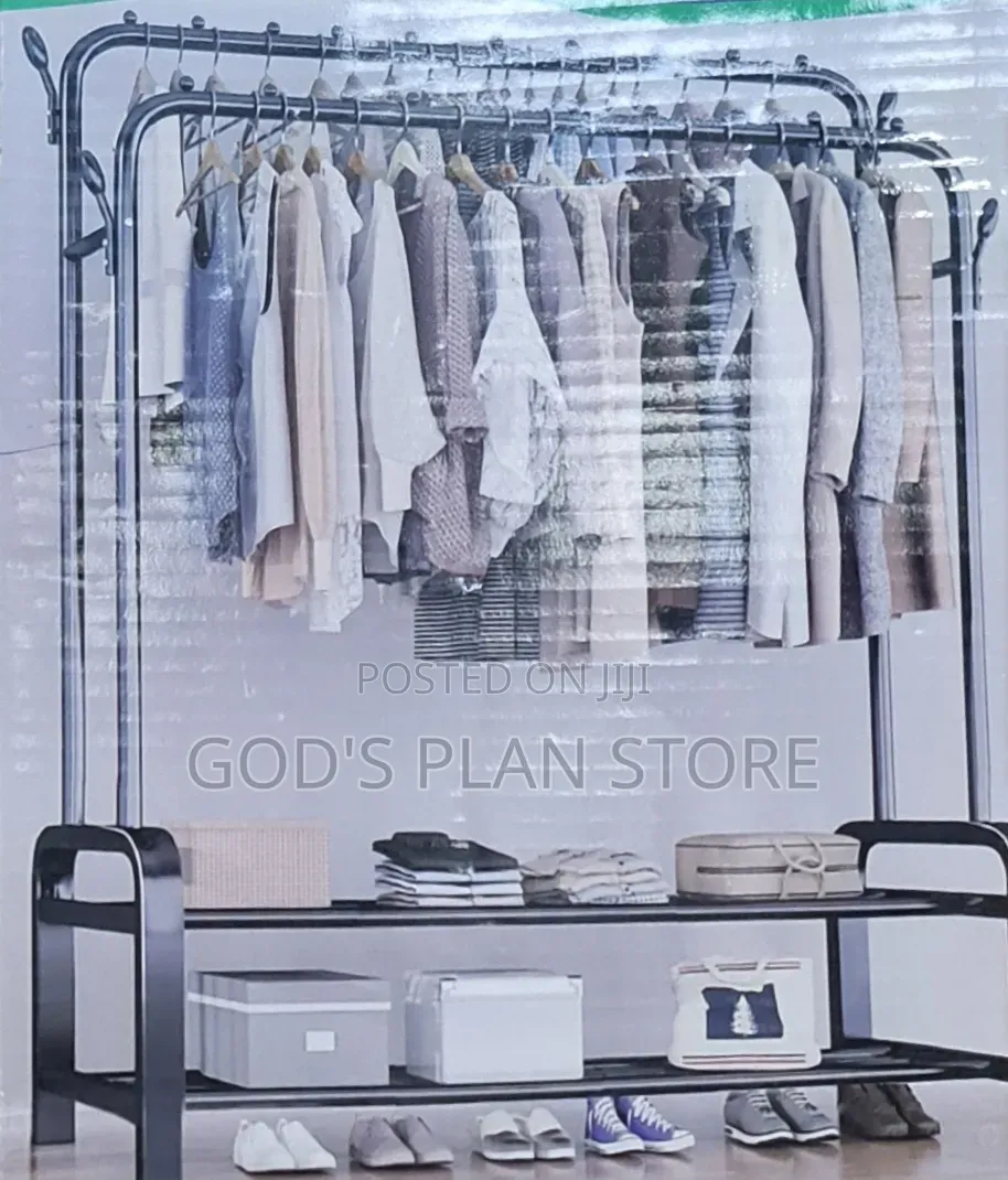 Metal Clothes Rail Double Pole Coat Rack Free Standing Garment