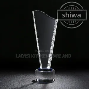 Custom Printed Mounted Crystal Harp Shape Award With Textured Edges