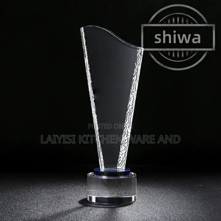 Custom Printed Mounted Crystal Harp Shape Award With Textured Edges