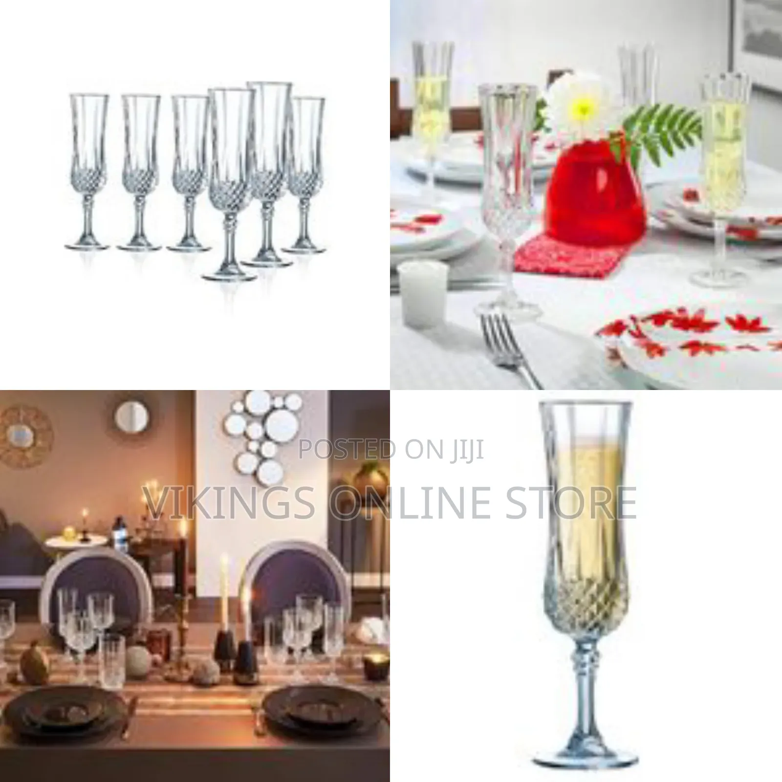 6 Pieces of Diamond Champaign Flute Wine Glasses- Clear
