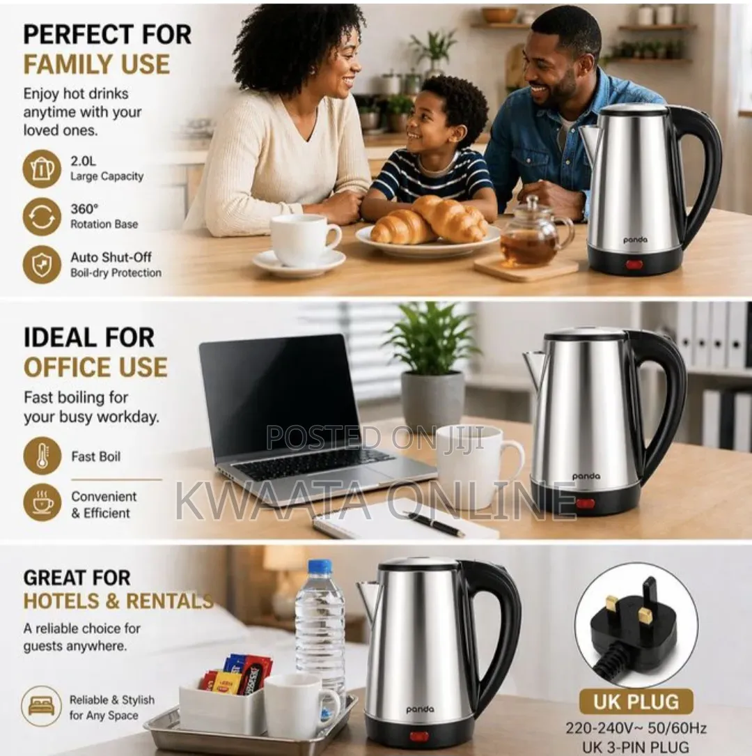 Panda 2l Electric Kettle Stainless Steel-Fast Boil Percolator-Color