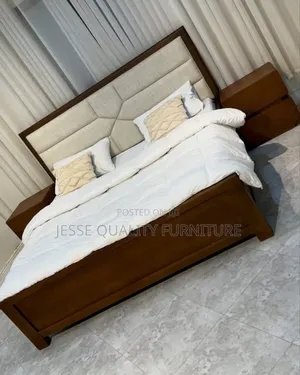 Wooden Gray Fabric King Size Bed