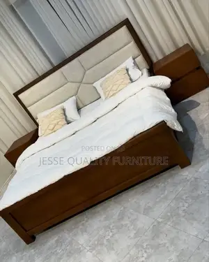 Wooden Gray Fabric King Size Bed