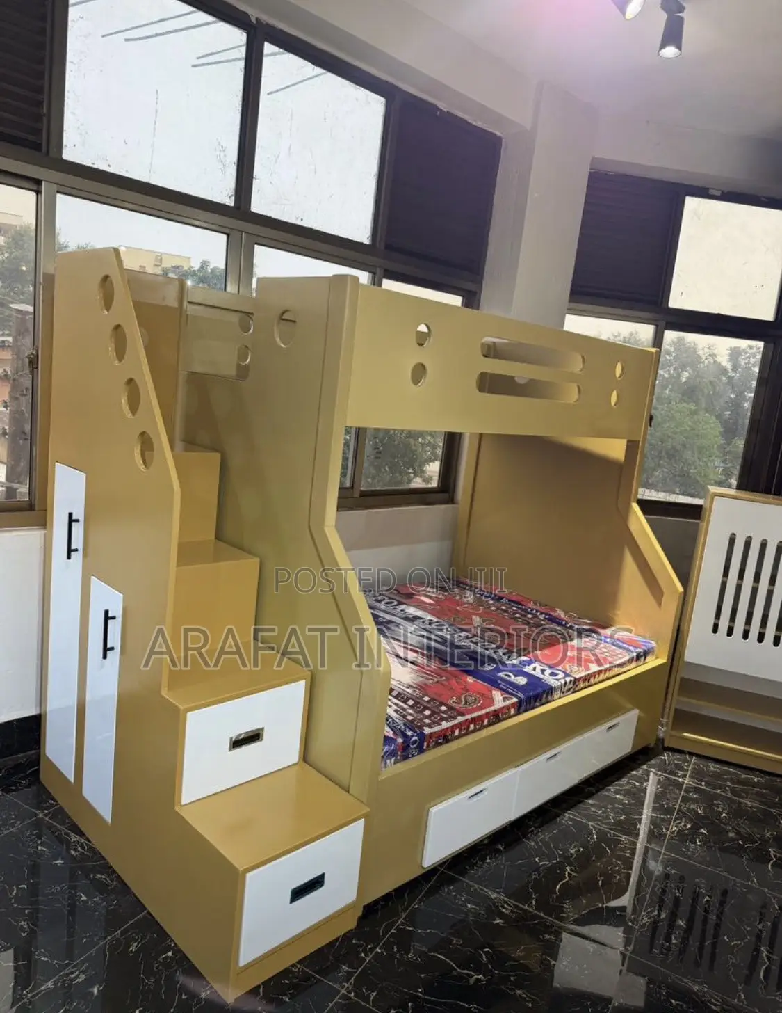 Modern Wooden Kids Bunk Bed With Staircase Storage