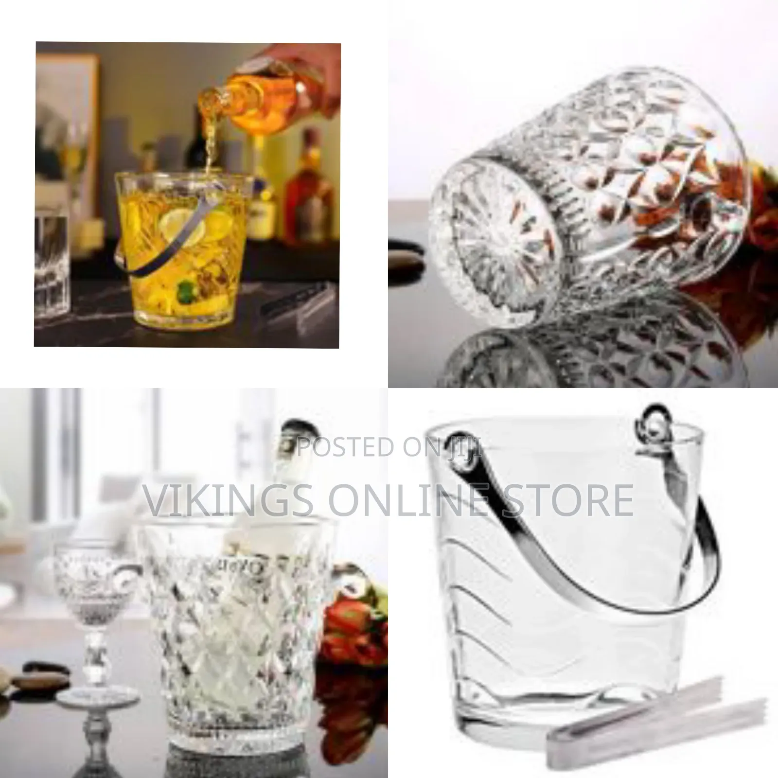 Elegant Clear Crystal Ice Bucket With Ice Tong and Handle, Wine Cooler