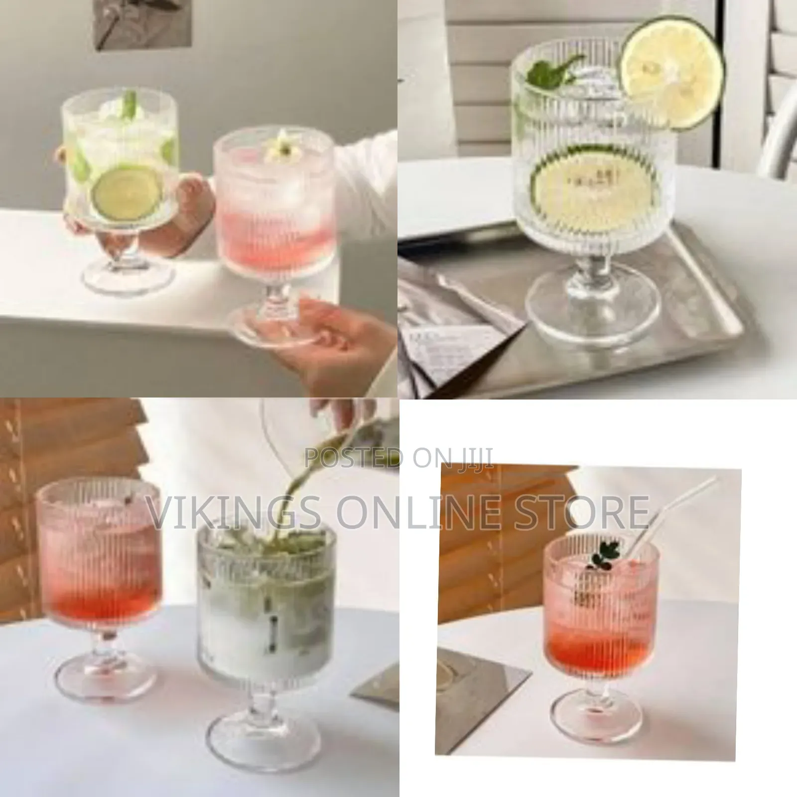Set of 6 Ribbed Glasses All Purpose Water Goblet Cups 250ml Drinking