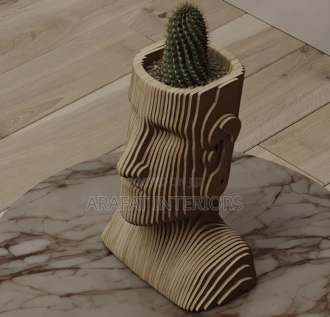 Modern Wooden Head-shaped Planter / Sculpture - Unique Decor Piece