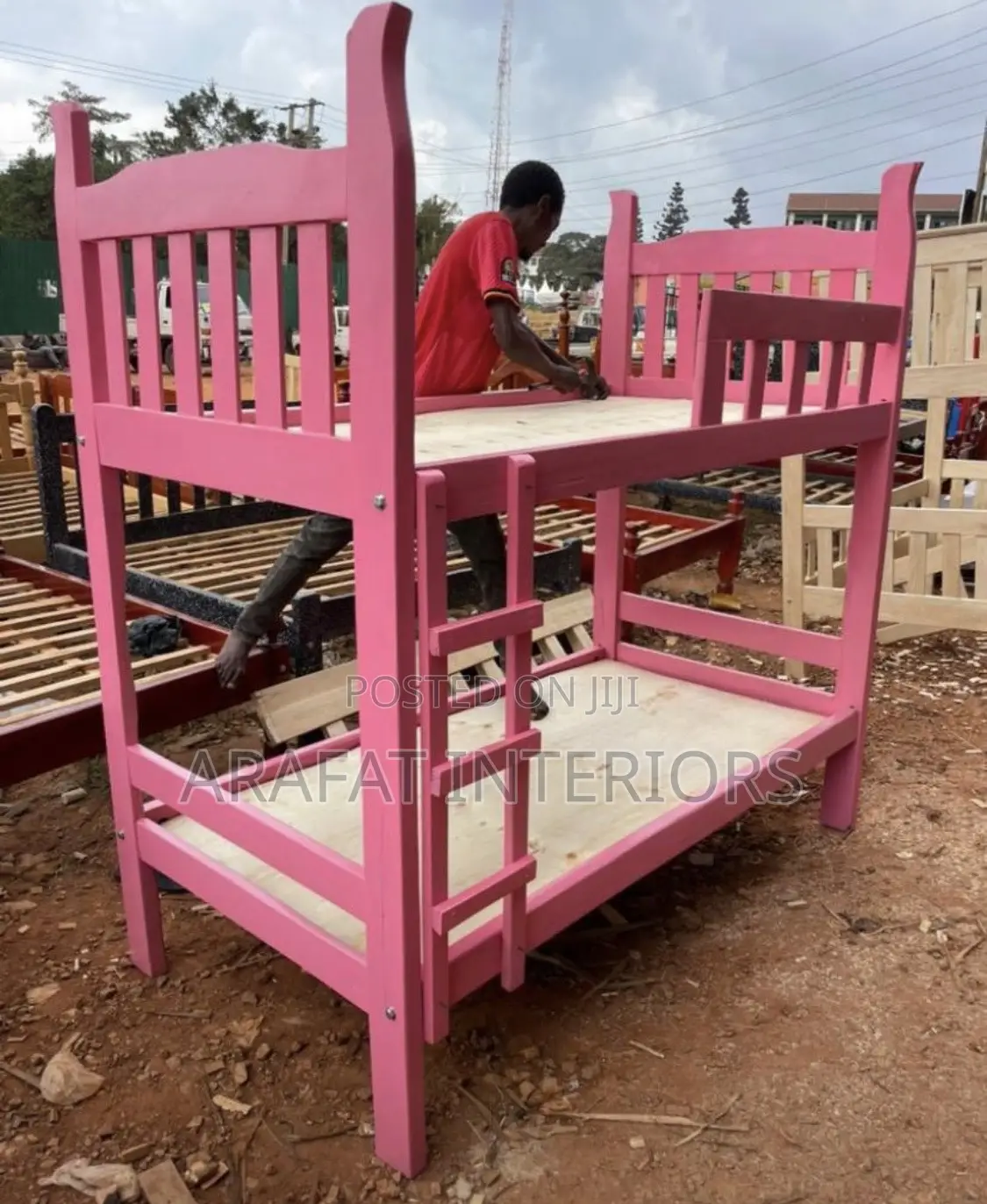 3x6 Bright Pink Wooden Kids Bunk Bed With Ladder