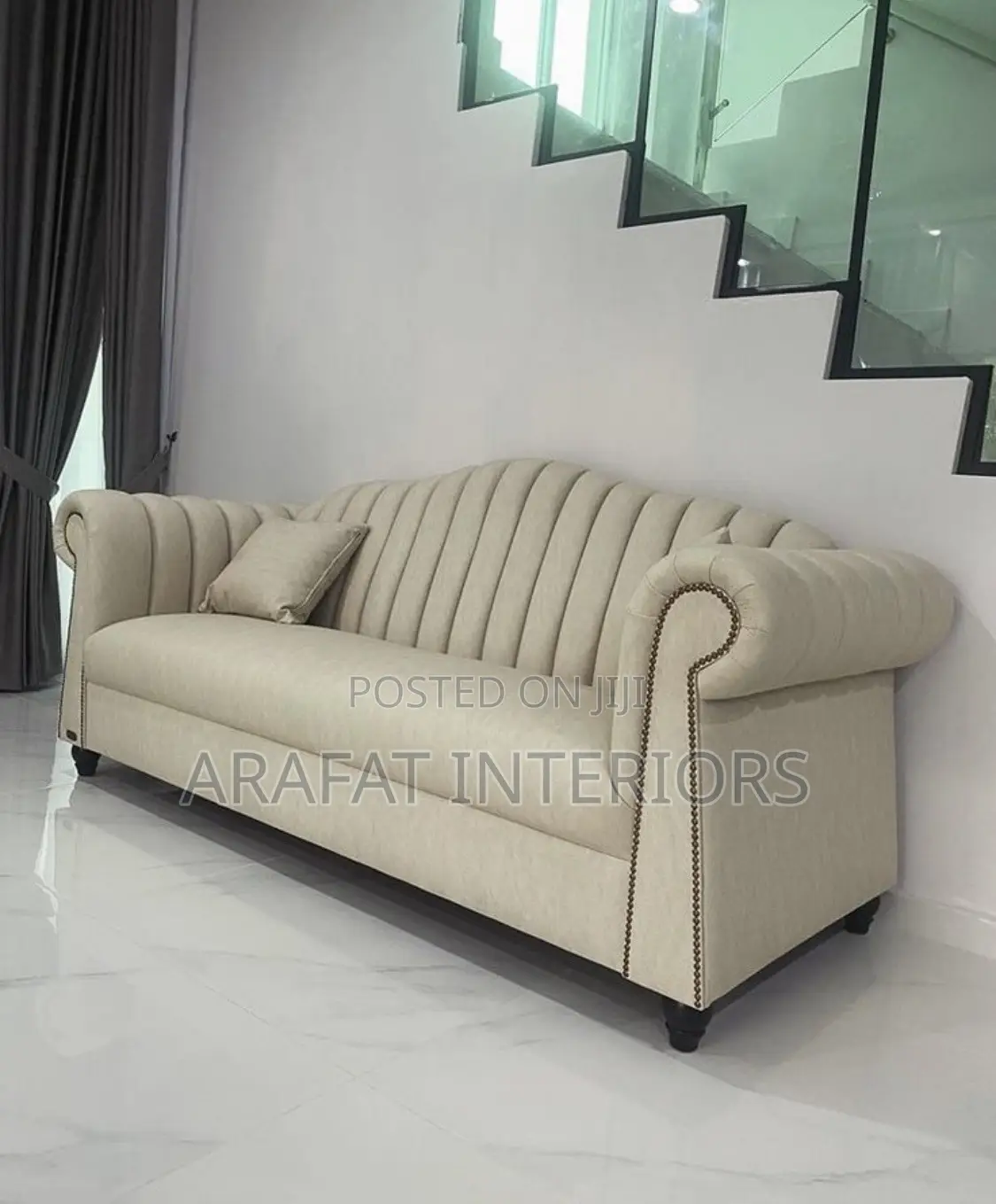 Elegant Beige Channel Tufted Living Room Set - Excellent Condition!