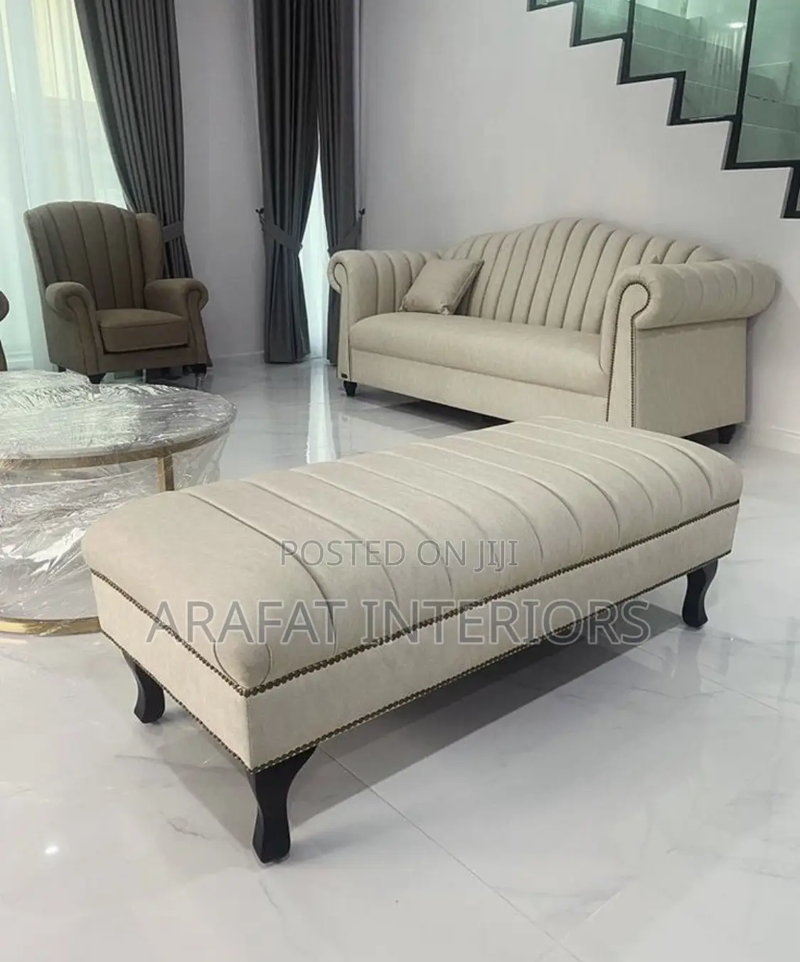 Elegant Beige Channel Tufted Living Room Set - Excellent Condition!