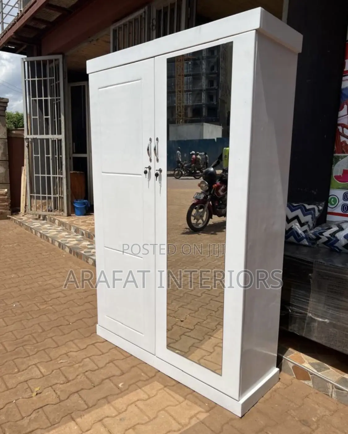 Modern White 2-Door Wardrobe With Full-Length Mirror